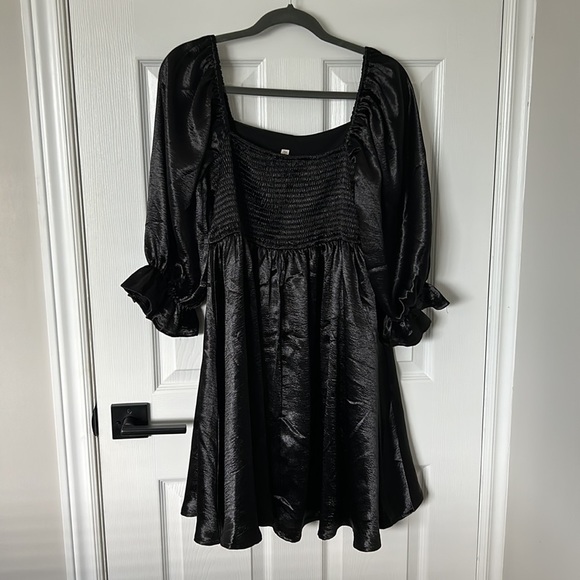 NWOT Black Satin Square Neck Babydoll Maternity Mini Dress - Picture 5 of 8
